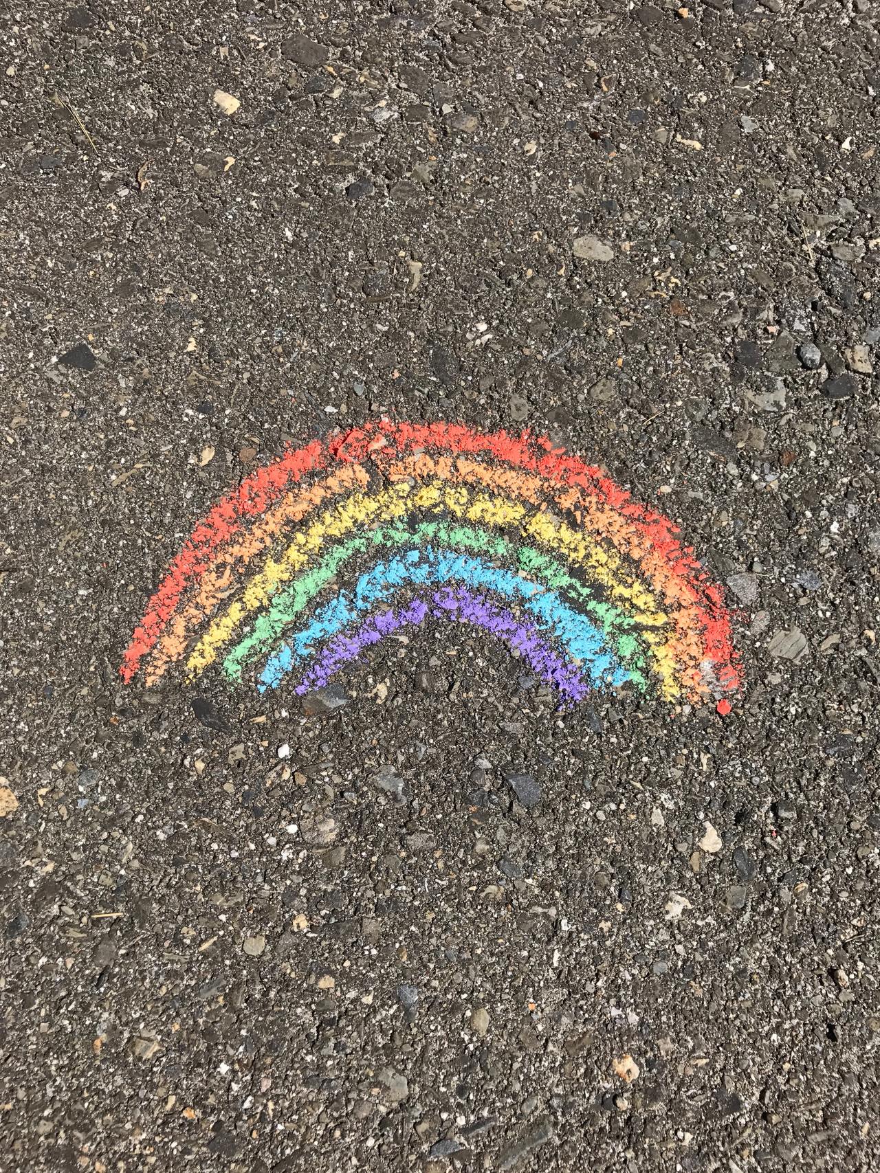 a rainbow drawn on pavement