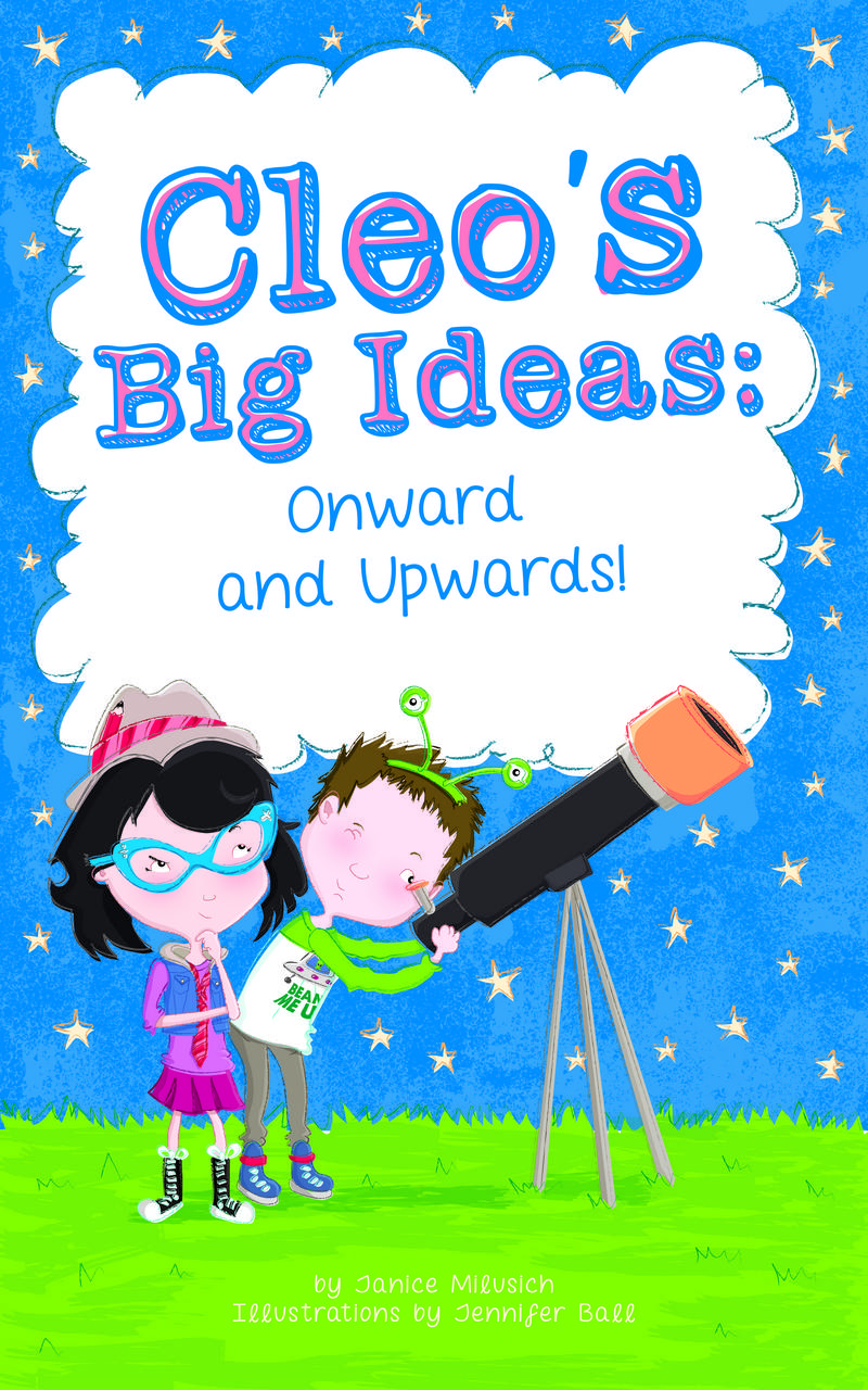 image of a girl with glasses and a boy with deely boppers. The boy is looking into a telescope.